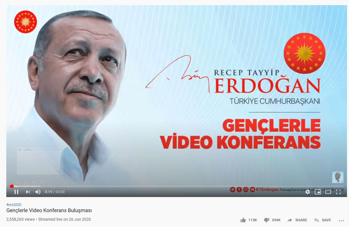 أنصار أردوغان اتهموا  400 ألف شخص سجلوا عدم إعجابهم بفيديو الرئيس بالخيانة