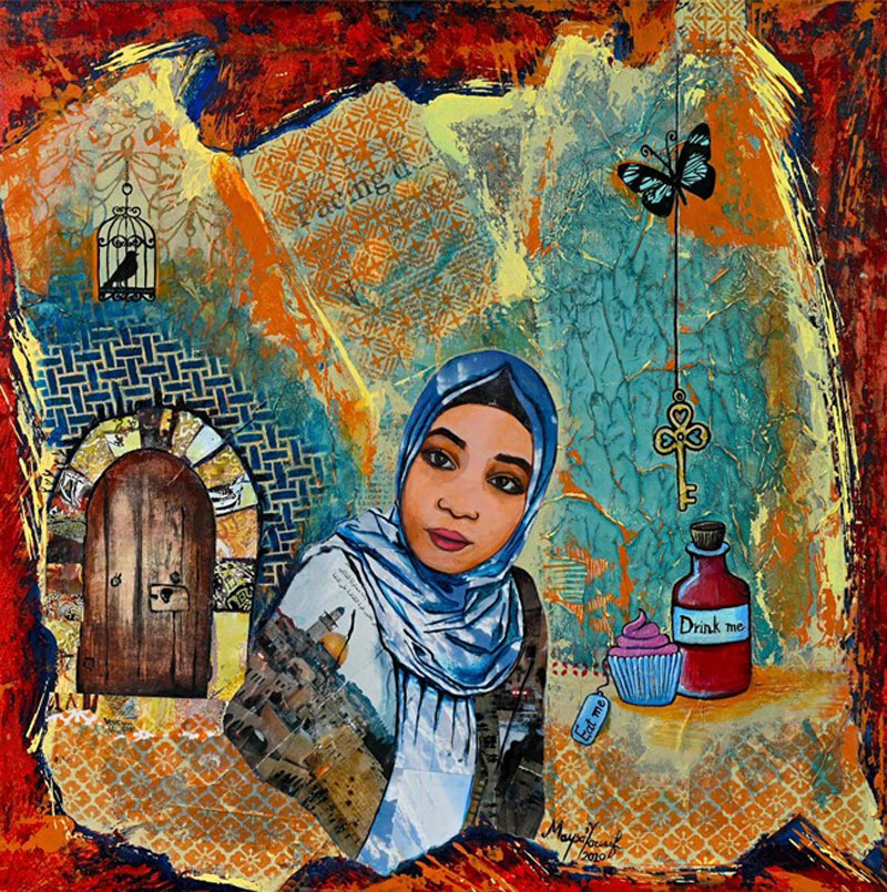 الفنانة استخدمت بعض العناصر المؤثرة التي ارتقت إلى مقام الأيقونات الفلسطينية التي تقول الكثير بمجرد حضورها