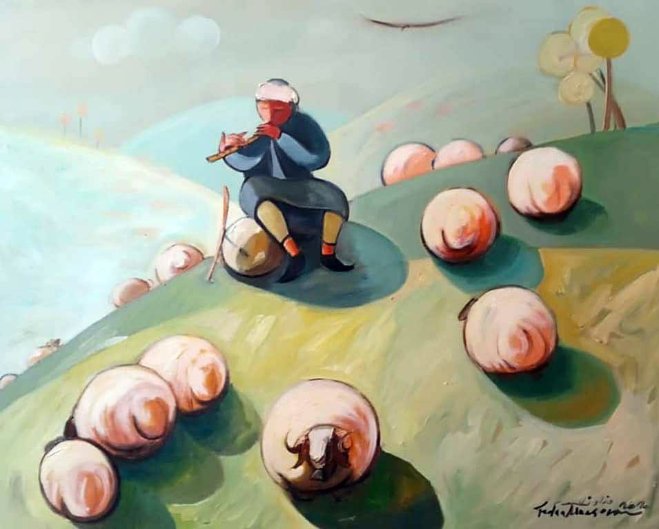 الدائرة عند الفنان السوري شكل أنثوي مرن فيه التكامل والقوة معا، وهي أيضا رمز للتصالح والتسامح والسلام