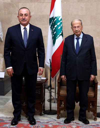 لقاء جمع مولود جاويش أوغلو بالرئيس ميشال عون في القصر الرئاسي بعبدا