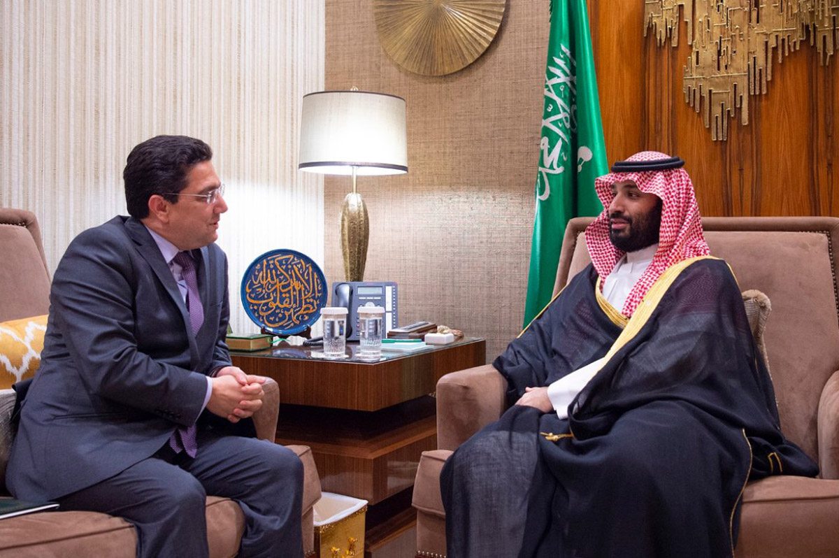 ناصر بوريطة وزير الخارجية والتعاون الدولي المغربي خلال اللقاء مع ولي العهد السعودي الأمير محمد بن سلمان