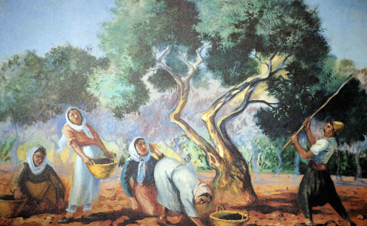 توثيق بصري لثبات وقوة شجرة الزيتون (لوحة للفنان اللبناني مصطفى فروخ)
